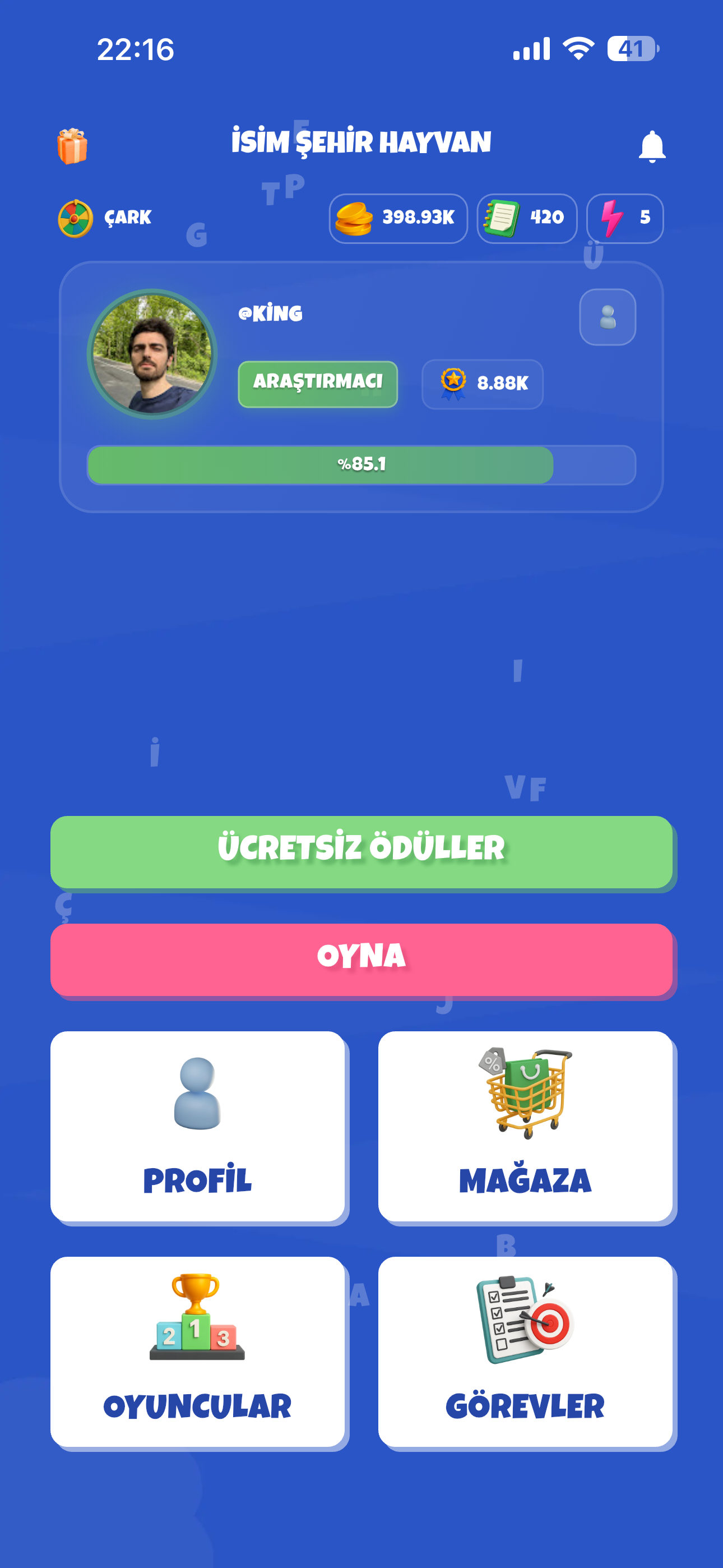 İsim Şehir Hayvan Oyna